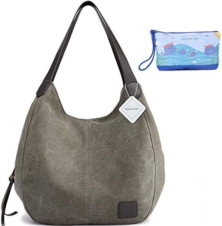 Worldlyda Women Canvas Hobo Purse Multi Pocket Tote Shopper Shoulder Bag Casual Top Handle handbag with Embroidery Ethnic