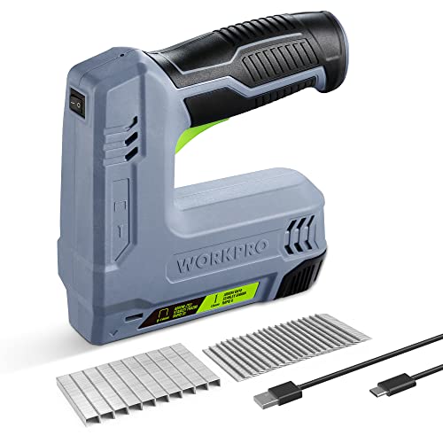 WORKPRO - Cordless Stapler (3.6V, 2000mAh, 2000 Staples, 2 in 1 Multifunction Stapler, Compatible with Type 53 Nails and Staples 8 for DIY Furniture Projects, Woodworking (Grey) | Multifunction Stapler Compatible with Nails and Staples Type 53/8 for DIY, Furniture and Carpentry