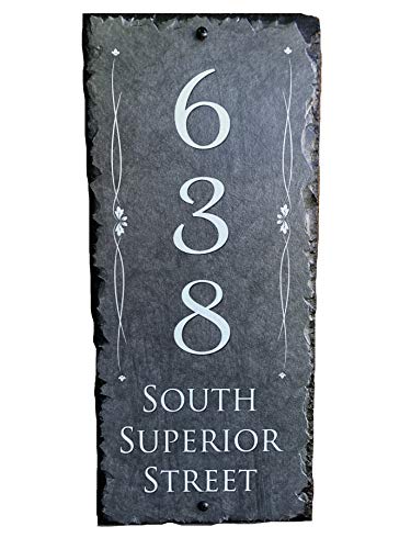 Ink Personalized Slate Stone Address Plaque - Address Signs for Houses - Customized House Sign - Outdoor House Number - Wall Decor Home Address Numbers (18"x8") - (Line Border Design)