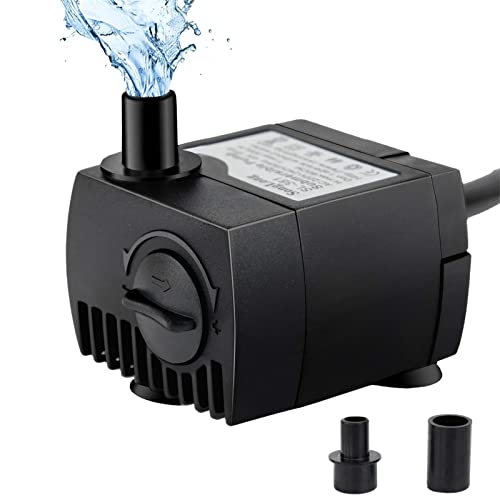Discoball Submersible Water Pump, 200L/H Water Pump with 3 Srtong Suction Cups, 2 Nozzles Multi Functional Mini Submersible Pump for Aquarium Fountain Pond Fish Tank Water Feature Pump