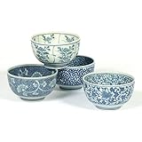 Japanese Sometsuke Bowl Set includes 4 Bowls