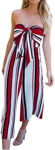 Tie Off Shoulder Jumpsuits for Women Ladies,Lolittas Sexy Tall Culotte Striped Wide Leg Sleeveless Beach Casual Party Maxi Long for Petite