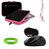 Travel friendly Black and Blush Pink 13 inch Laptop Sleeve to fit your Apple MacBook Po MD313LL MD314LL Ultrabook. Exterior is lined with Soft Micro suede and interior in lined with bubble cushion + Vangoddy Live Laugh Love Bracelet + Universal Earbuds + Wireless Mouse