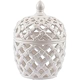 A&B Home Ceramic Lidded Jar White Porcelain Jar Home Décor Tabletop Decorative 8" x 8" x 12"