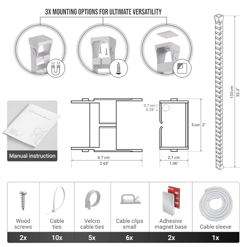 Under desk cable management raceway – Perfect for sit stand desk cable management – Flexible cable snake -Vertebrae cable management (White)