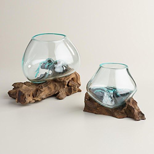 Driftwood and Blown Glass Bowl 7-9"W x 6-7"D x 6-7.5"H