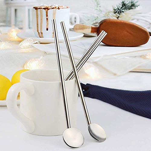 Spoons Straws, AnSaw Reusable Drinking Straws, Mixing Spoon 2-in-1 Stirrer Spoon Straws Utensil  w/Clean Brushes for Milkshake,Smoothies, Iced Coffee/tea, Cocktail -7.67 inches (5 Pack) - Thumbnail 6