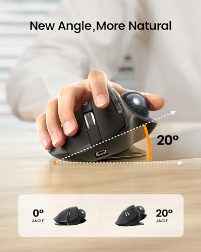 ProtoArc EM01 NL Trackball Wireless Mouse, 2.4G USB & Bluetooth, Thumb Control, Adjustable Angle, 5 DPI Adjustable, Rechargeable, Ergonomic Mouse for PC/Mac/Pad/Windows