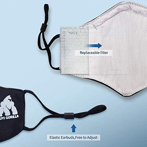 AOGE 2 Pack Washable Face Covering Reusable for Kids, Adjustable Protective Fabric Face Cover w/Dust Filter Pocket (Gorilla Black&Black)