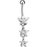 Zynova 14G Surgical Steel Star Dangle Belly Button Rings for Women Sparkling Cubic Zirconia Crystal Star Belly Navel Curved Barbell Ring Navel Piercing Jewelry