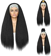 Headband Wig for Black Women 26 Inch Kinky Straight Wig with Headband Attache