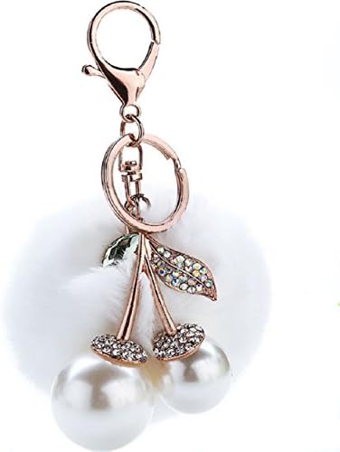Dourm New Fashion Women Elegant Pearl Shape Doll Artificial Rabbit Fur Ball Pom Pom Keychain Key Chain Ring Keyfob Handbag Decoration Car Keyring Keychain Birthday Gift (Color 8)