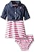 U.S. Polo Assn. Baby Girls' Striped Knit Skater Dress with Chambray Shirt-Jack, Pink Lemonade, 12 Months