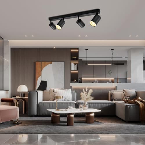 KYOTECH Black Ceiling Light with 4 Bulbs 5W LED Ceiling Light Swivel and Swivel Included GU10 Bulb 3000K 420LM Ceiling Spotlights for Kitchen, Bedroom, Living Room