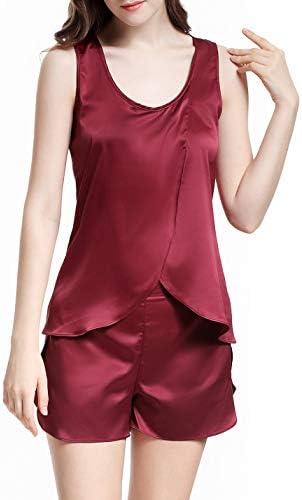 Women's Shorts Pajamas Set Silk Sleepwear Sleeveless Nightwear Irregular Satin Pj Set XS-XL