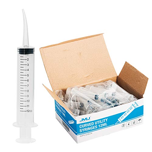JMU Dental Syringe with Curved Tip 50pcs,12cc Irrigation Syringe with