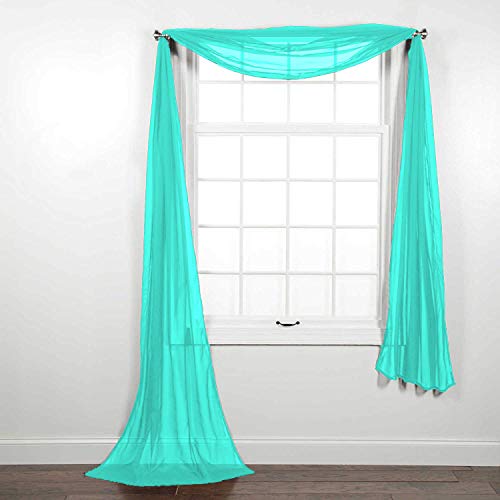 Decotex Beautiful Elegant Solid Turquoise Sheer Scarf Valance Topper 40" X 216" Long Window Treatment Scarves