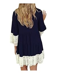 Vestido casual de encaje para mujer, cuello redondo, manga 3 4, vestido suelto