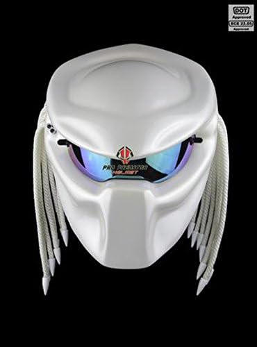 Top Level Handmade Predator Motorcycle Dot Approved Helmet Metallic White (XL)