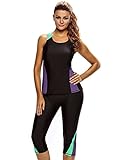 ZKESS Women Color Blocked Swim Leggings Capri Pants Tankini Tops 2PC Swimsuit Surfing Swimwear S - XXXL Plus Size