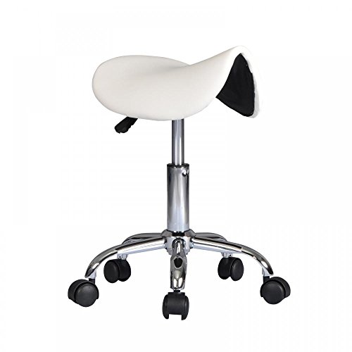 White Adjustable Hydraulic Rolling Swivel Stool Tattoo Facial Massage Salon