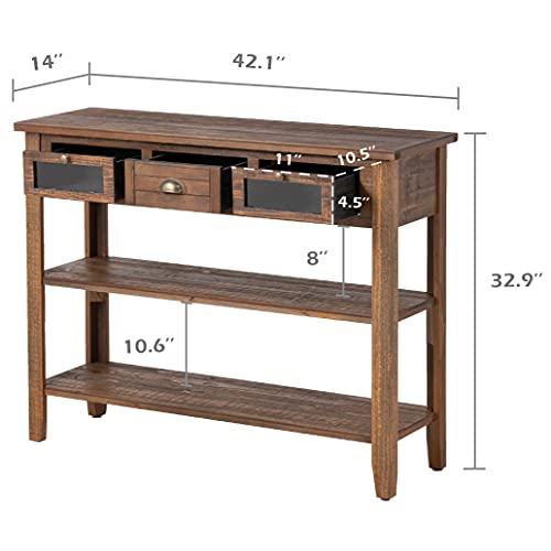 COZAYH 42” Vintage Farmhouse Console Table, Warm Brown Industrial