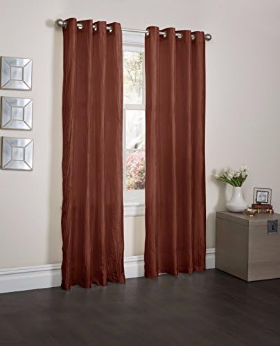 Terracota Burgundy Crushed Satin Window Curtain Panel With 8 Grommets, Curtains - 52"X84"
