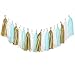 Ling's moment 18 PCS Tassel Banner, Pack of 2, Tissue Paper Tassel Pompoms for Party Wedding Backdrop Baby Shower Nursery Christmas Birthday, DIY Kits - (Matte Gold + White + Blue)
