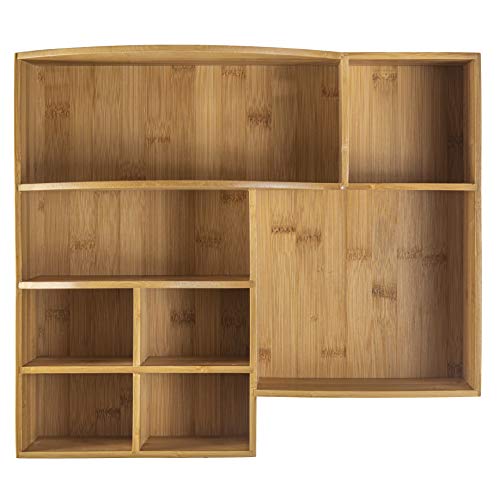 Eltow Bamboo Plate and Cutlery Organizer: Large Kitchen Spoon, Fork, Knives and Cups Holder - Stylish and Sturdy Bowl, Napkin and Tableware Dispenser - Home, Restaurant, BBQ and Picnic Plate Organizer