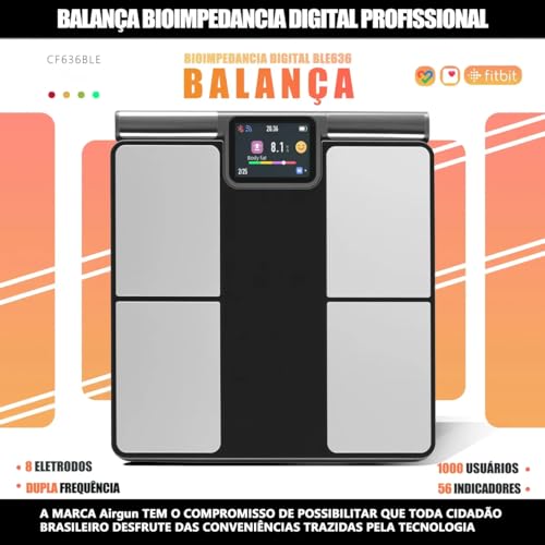 Balança Bioimpedância Digital 8 Eletrodos Smart App+tela Tft monitoramento preciso dos dados corporais diários