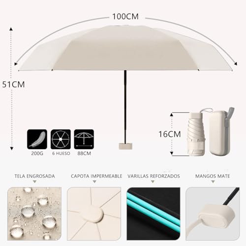 MXHIGO Paraguas de Bolsillo Reforzado para Lluvia y Sol, Mini Sombrilla con Protección UV, Ultra Ligero y Portátil, Más Robusto, con 12 Varillas Reflectantes, Mini Paraguas Plegable con Estuche