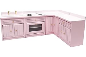 1:12 Scale Miniature Kitchen Cabinet, Wooden Dollhouse Furniture Set for Doll House Kitchen