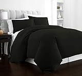 Beckham Hotel Collection Luxury Soft Brushed 2100 Series Microfiber Duvet Cover Set - Hypoallergenic - Full/Queen - Black