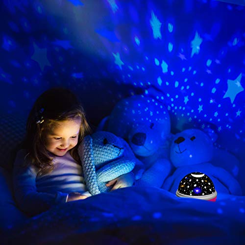 Girls Toys Age 2-10, Night Light Moon Star Rotating for Kids Baby Girls Toys for 3-10 Year Old Girls 2-10 Year Old Girl Gifts Birthday Best Christmas Xmas Halloween Gifts for Girls Pink DMUSNL03