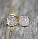 Beige Natural Druzy Quartz Gemstone Stud Earrings Real Drusy Quartz 8mm