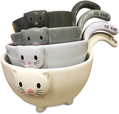 NEW Premium Quality Cute Cat Ceramic Measuring Bowls By Luxe Organics –Multifunctional & Easy To Use, Stackable Space-saving Design, Package Includes Four Bowls – Variety Of Colors