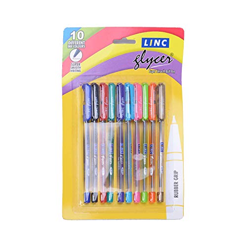 Linc Glycer (0.6 mm) Ball Pen, Combo, Blue, Black, Red, Green, Turquoise Blue,Violet,Orange,Pink,Golden,Lime Green (10 pcs
