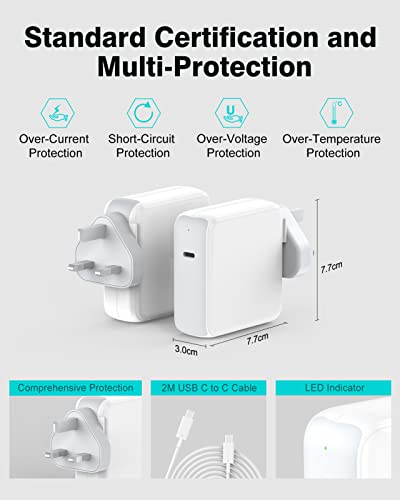 96W USB C Charger Compatible with MacBook Pro MacBook Air 13 14 15 16 inch 2024 2023 2022 2021 2020, M3 M2 M1 Mac Laptop, and All USB C Devices (2M/6.6FT C to C Cable Included)