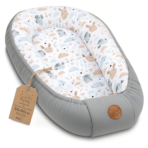 Baby Bed Reducer – 90 x 50 cm Baby Nest Transportable for Babies Nest Crib Pod Cocoonababy Babynest Antisuffocation Owls Light Grey