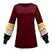 Moilant Women T Shirts Color-Block Sleeves Tops Loose O-Neck Blouse Tunics Redthumb 3