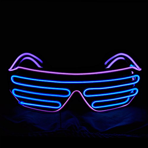 Aquat Shutter EL Wire Neon Rave Glasses Flashing LED Sunglasses Light Up Costumes For 80s, EDM, Party RB03 (Purple + Blue)