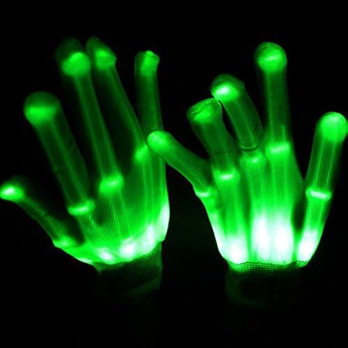 Pretid Led Gloves Light up Rave Skeleton Gloves Toys for Halloween Pary, Novelty Christmas Gift (green)