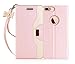 FYY Leather Case with Mirror for iPhone 8 Plus/iPhone 7 Plus, Leather Wallet Flip Folio Case with Mirror and Wrist Strap for iPhone 8 Plus/iPhone 7 Plus Rose Gold