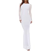 REORIA Women's Spring Mesh Sheer Long Sleeve Wedding Guest Dress Sexy Floral Bodycon Maxi Long Dresses