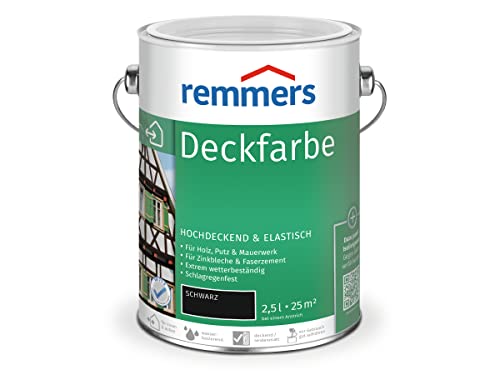 Remmers Deckfarbe schwarz, 2,5 Liter, Deckfarbe für innen und außen, Wetterschutzfarbe viele Untergründe, hochdeckend, wetterfest