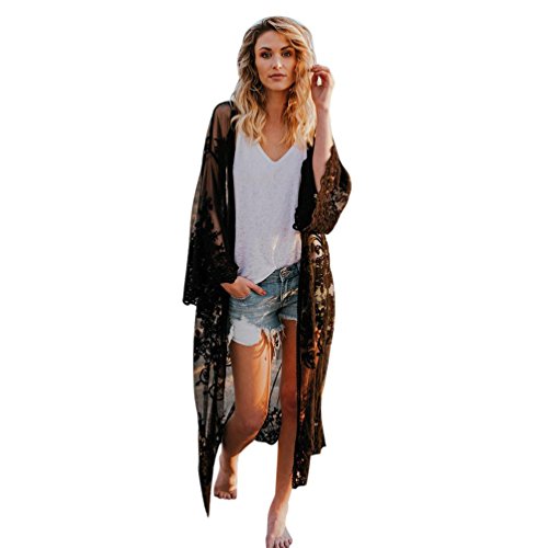 image for Funic Women Lace Bohemian Beachwear Oversized Long Kimono Cardigan Coa