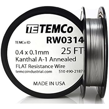 TEMCo Flat Ribbon Kanthal A1 Wire 0.4mm x 0.1mm 25 Ft Resistance A-1