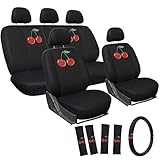 Motorup America Embroidered Red Wild Cherry Auto Seat Cover Full Set - Fits Select Vehicles Car Truck Van SUV
