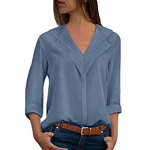 Limsea Womens Bow Tie Neck Long/Short Sleeve Casual Office Work Chiffon Blouse Shirts Tops T Shirts V Neck Casual Top Sexy Slim Fit Stretchy Off Shoulder Long Sleeve Blouse Tops Shirt Sky Blue