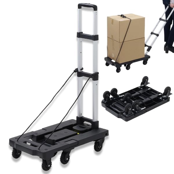 Dolly Cart with 7 Wheels, Folding Hand Truck Heavy Duty 330 lbs Expandable Platform for Travel Shopping
